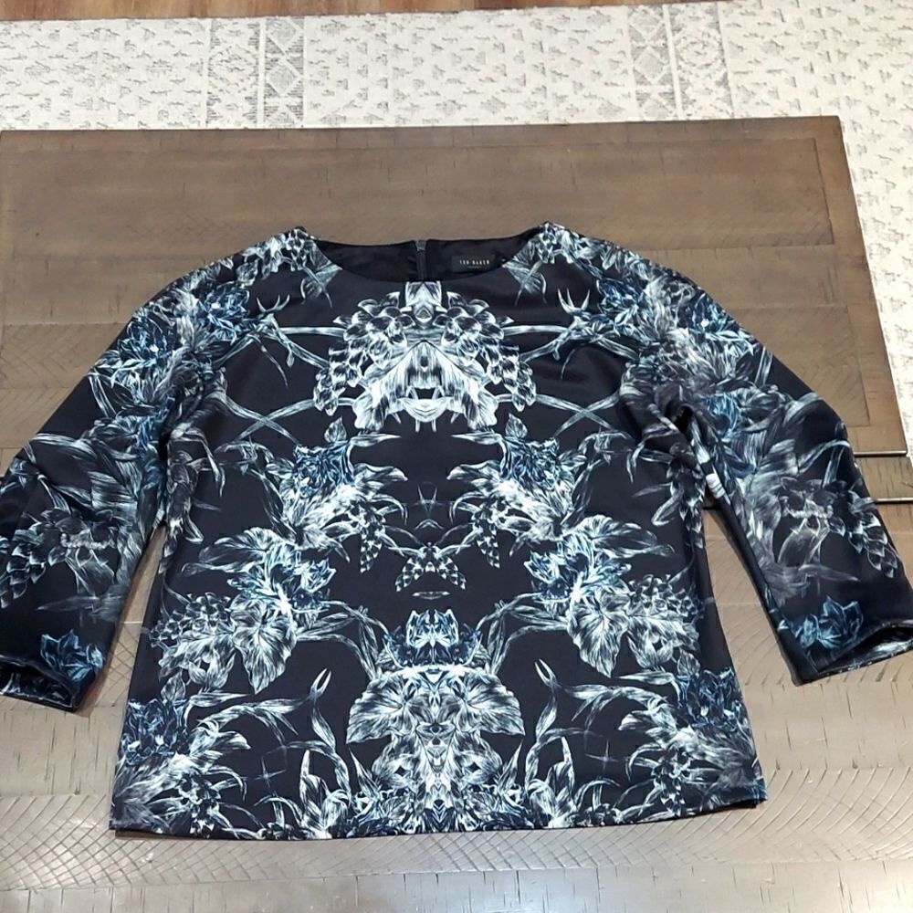 Ted Baker Abstract Berila Evergreen Print Blouse Sz 4